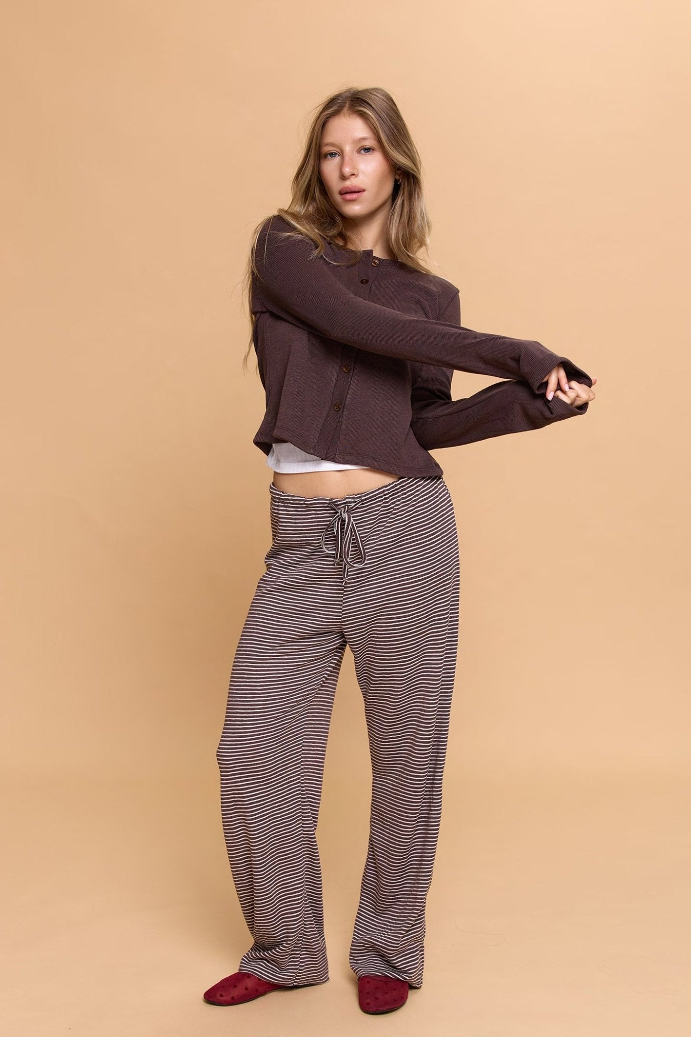 Rib cardigan - Brown - GONSURFING