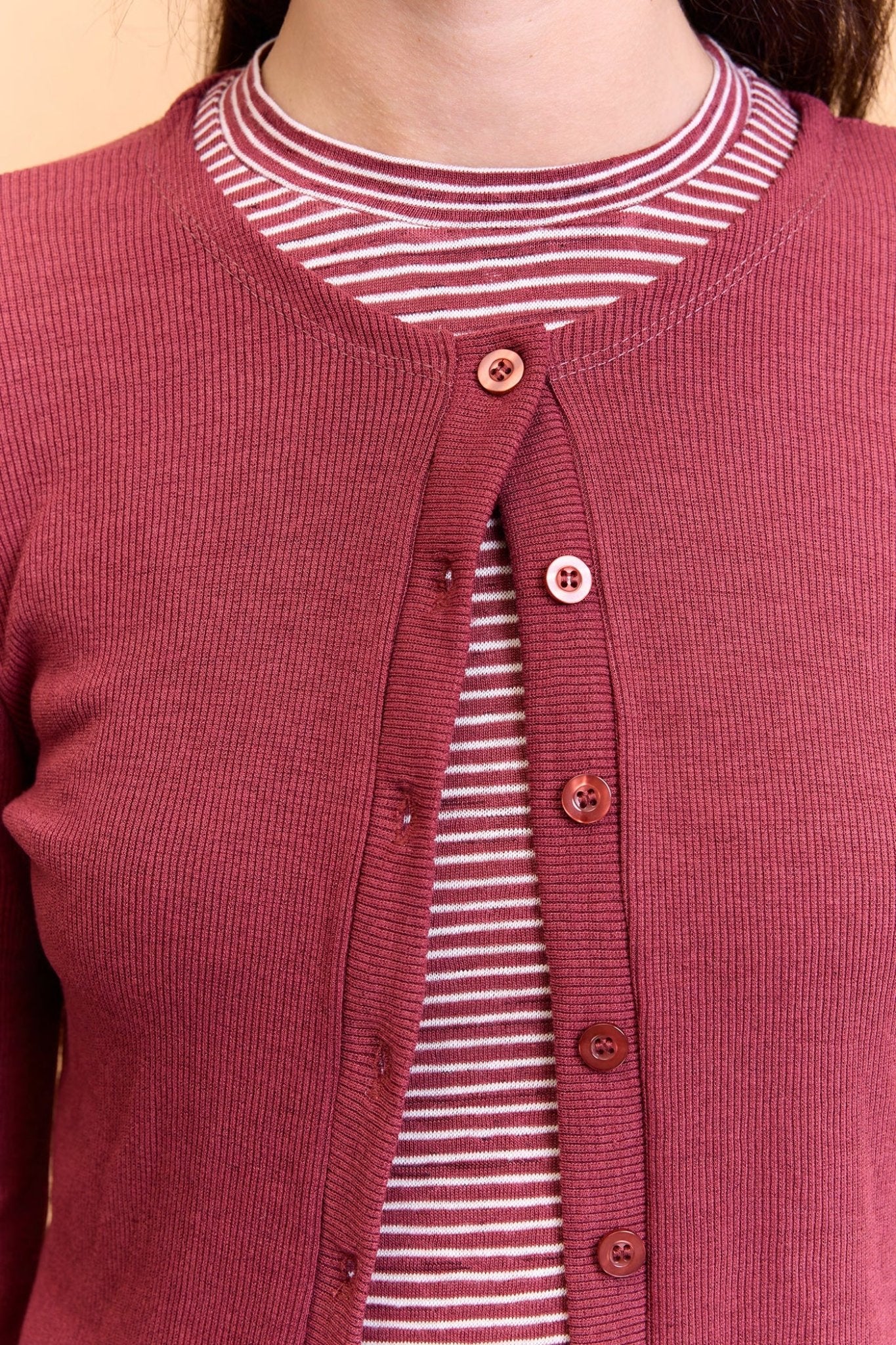 Rib cardigan - Burgundy color - GONSURFING
