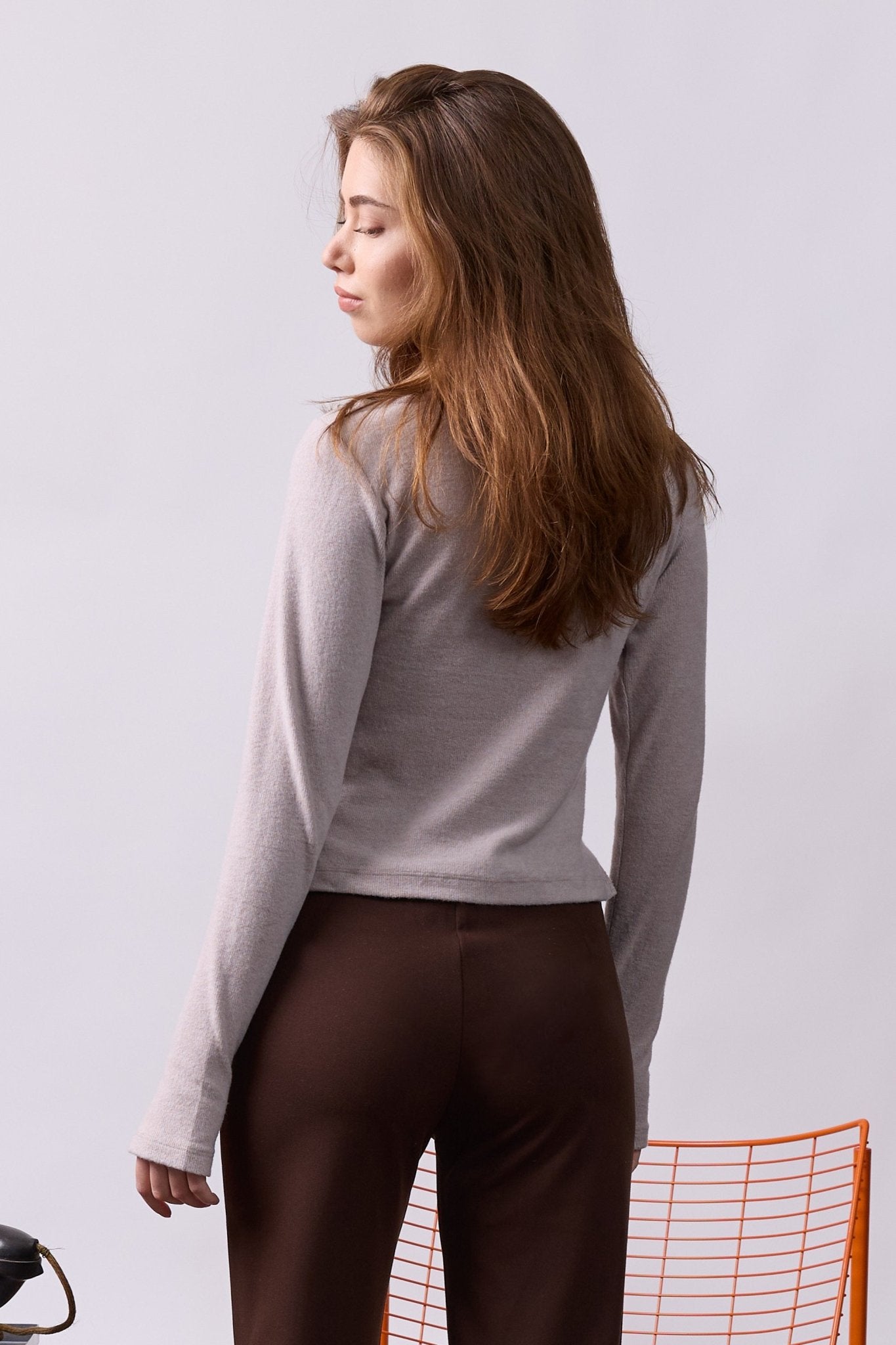 Rib Thumbhole Shirt - Beige - GON