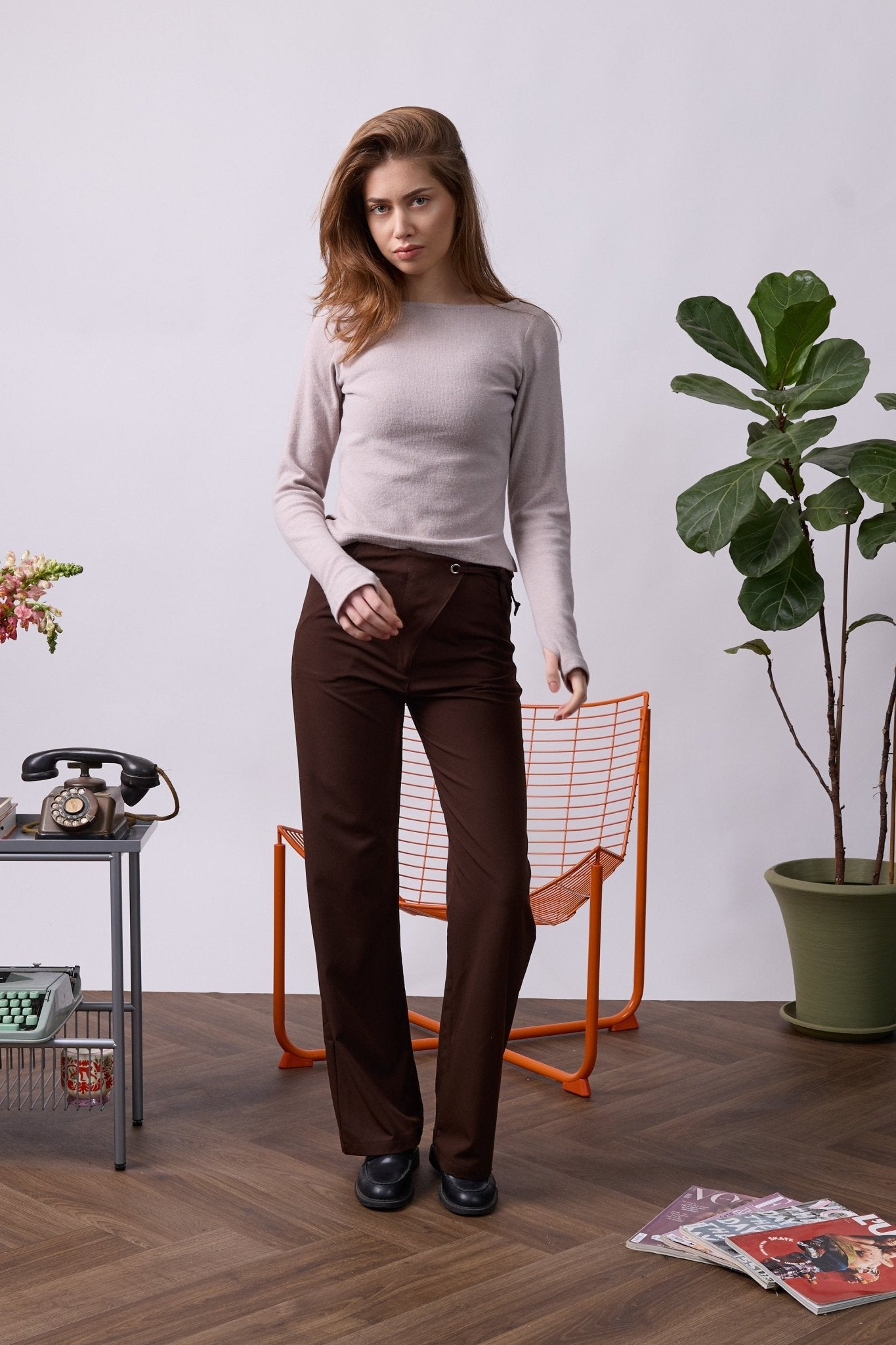 Rib Thumbhole Shirt - Beige - GON