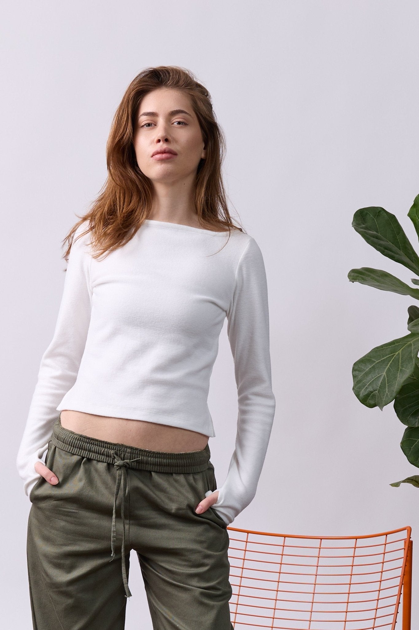 Rib Thumbhole Shirt - Off white - GON