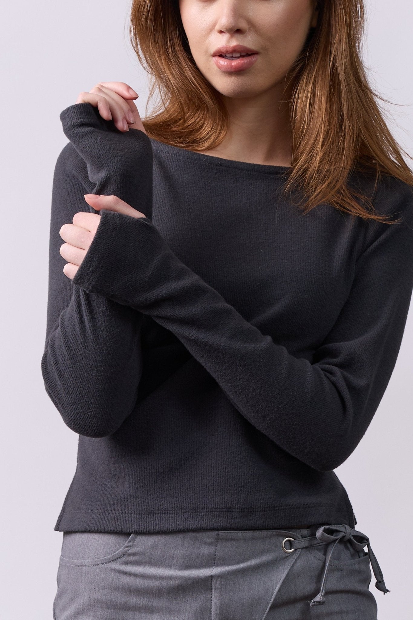 Rib Thumbhole Shirt - Steel Gray - GON