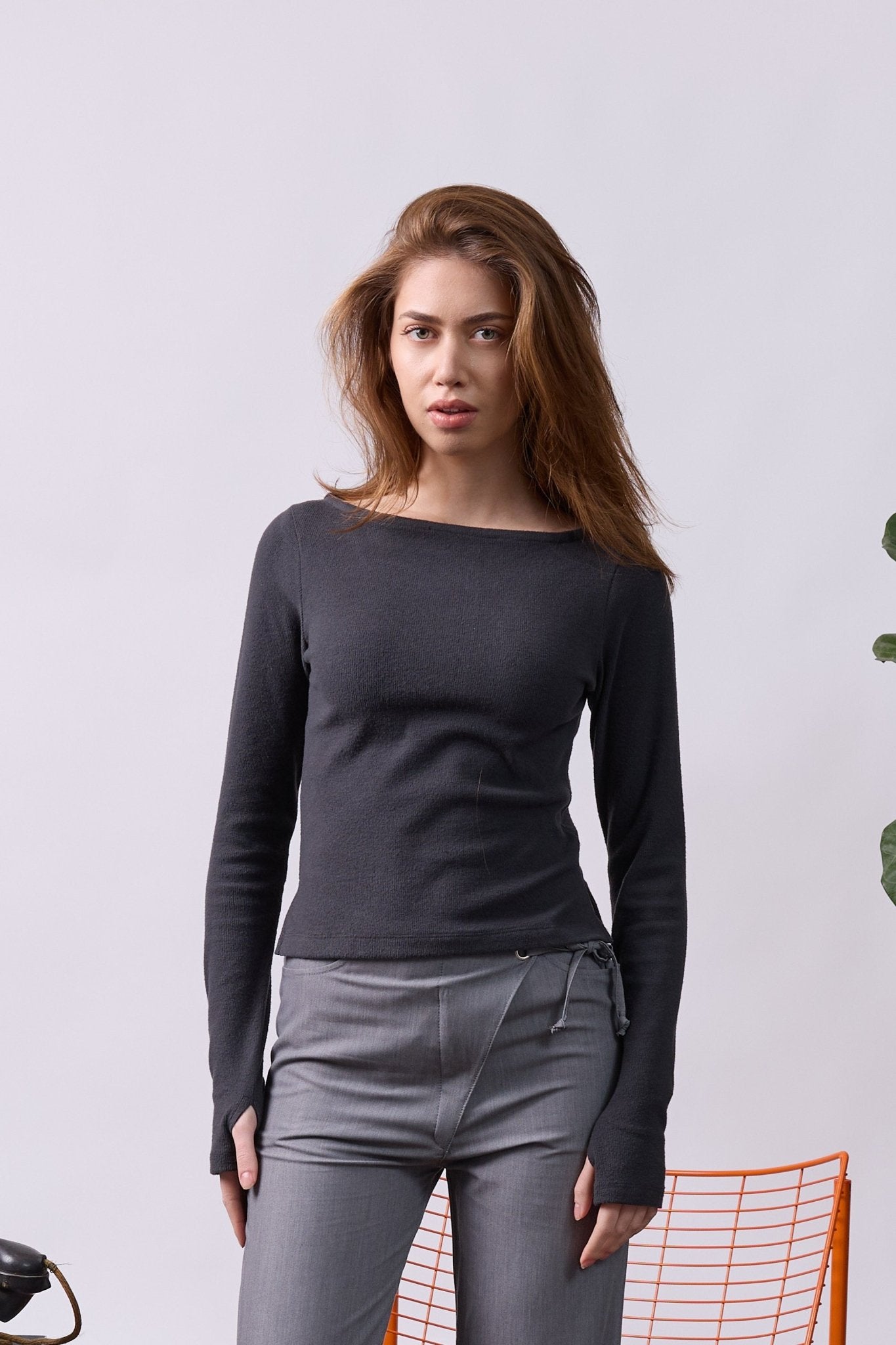 Rib Thumbhole Shirt - Steel Gray - GON