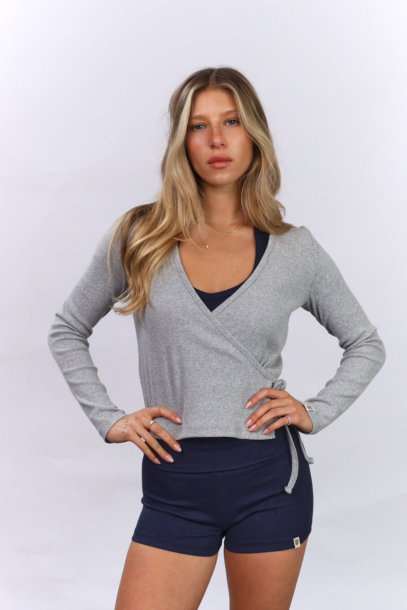 Rib Wrap Top – Grey mélange - GON
