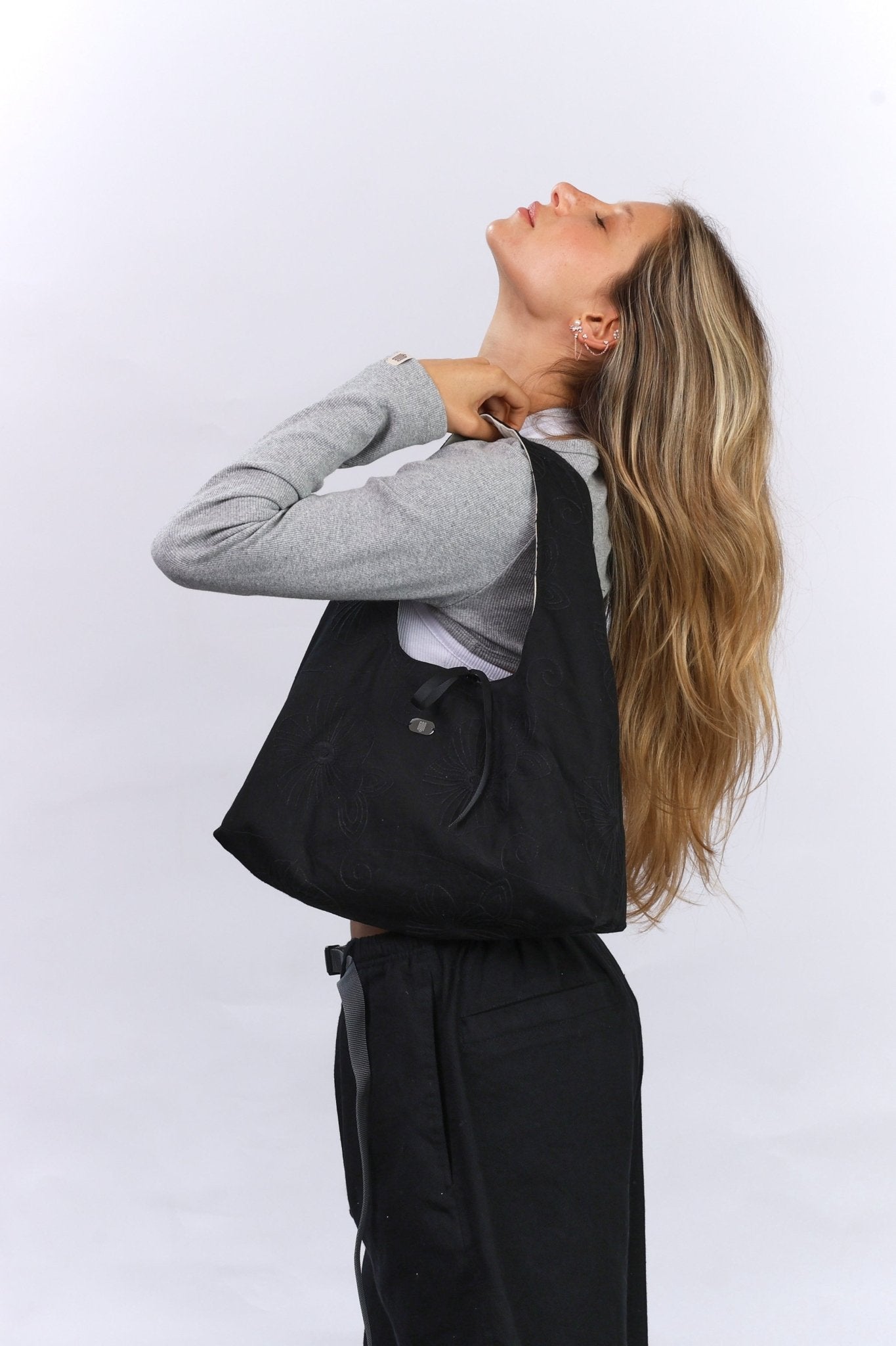 Shoulder bag - Black Floral / Stone - GON