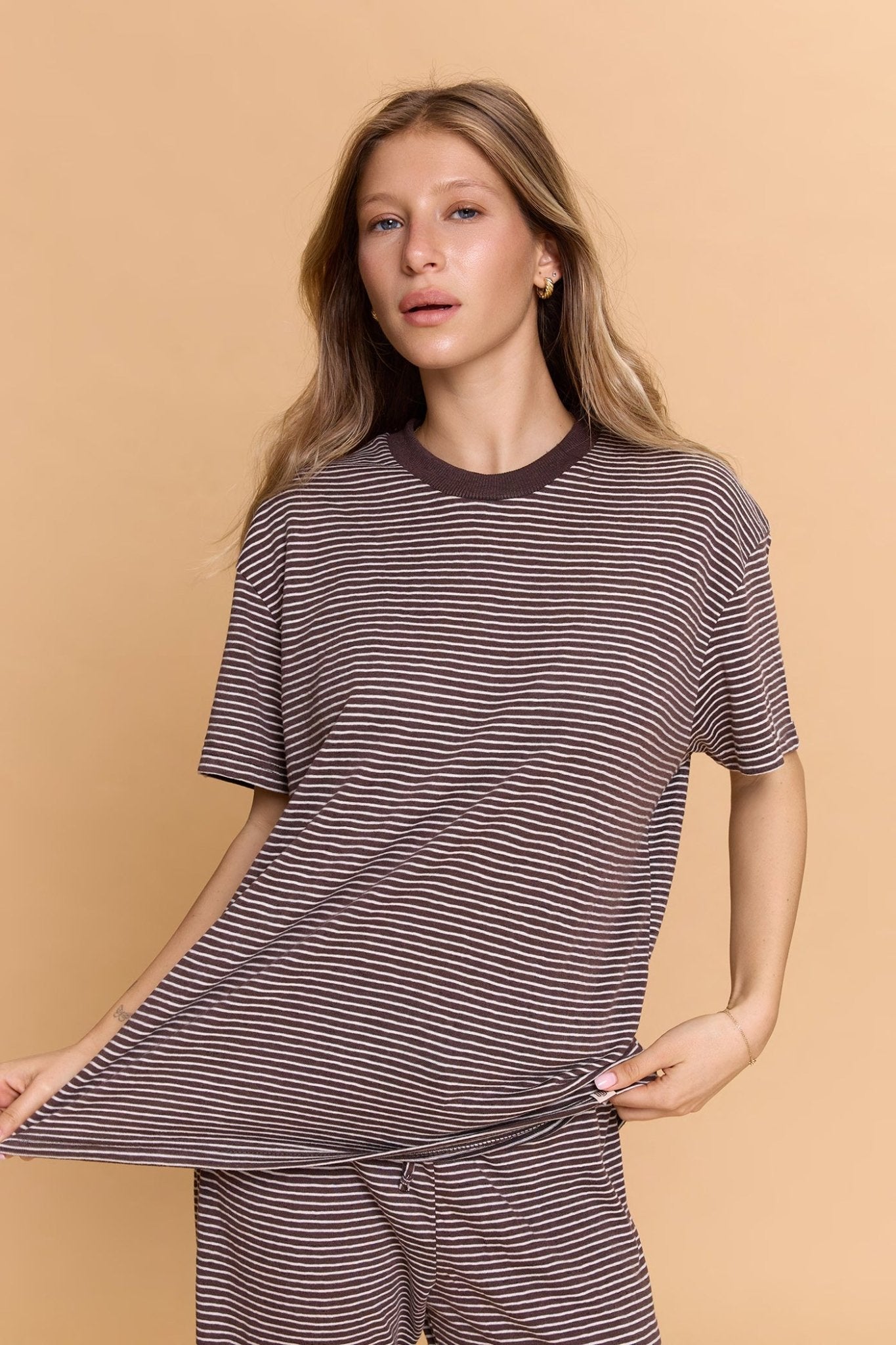 Striped T-shirt - Brown - GONSURFING