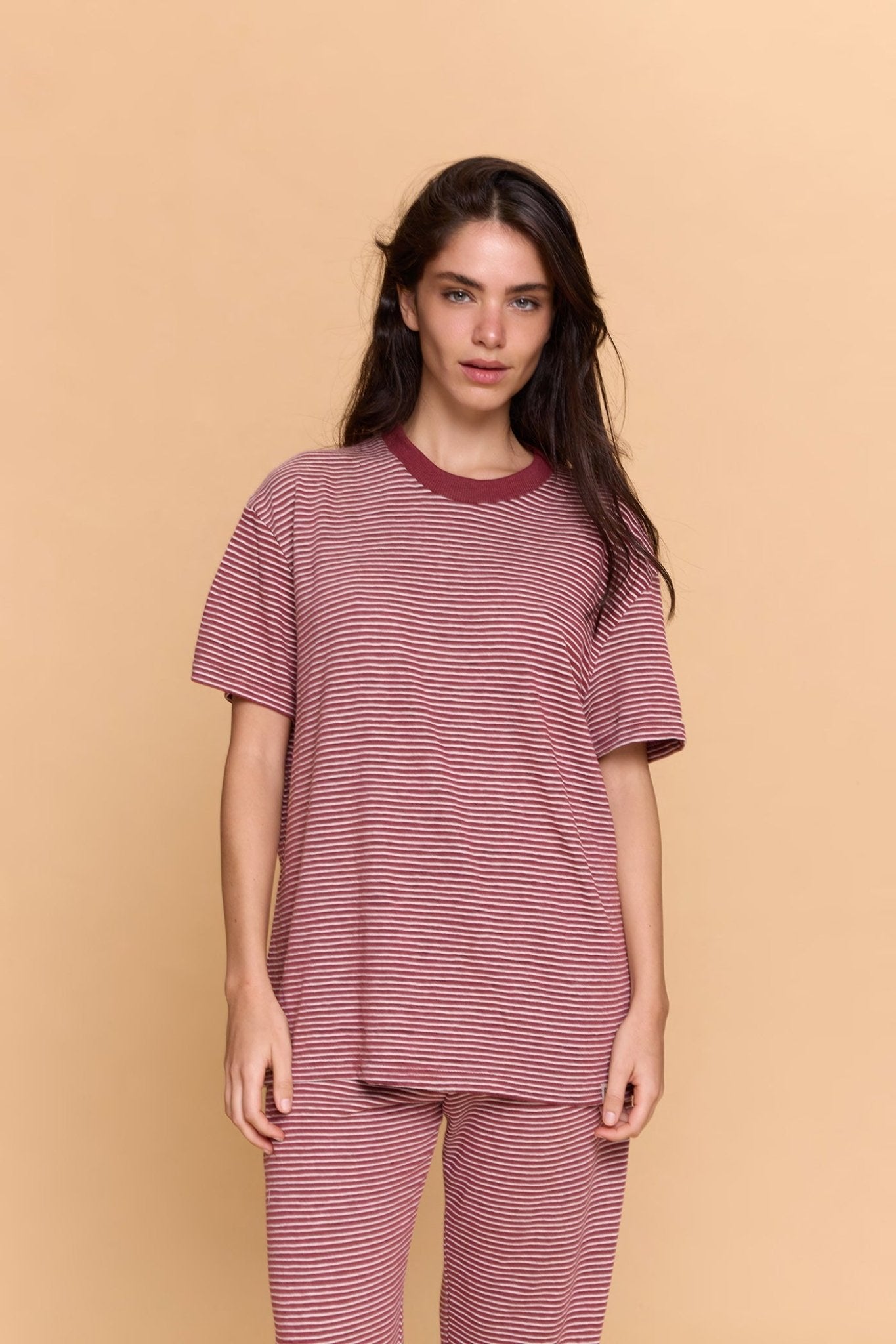 Striped T-shirt - Burgundy - GONSURFING