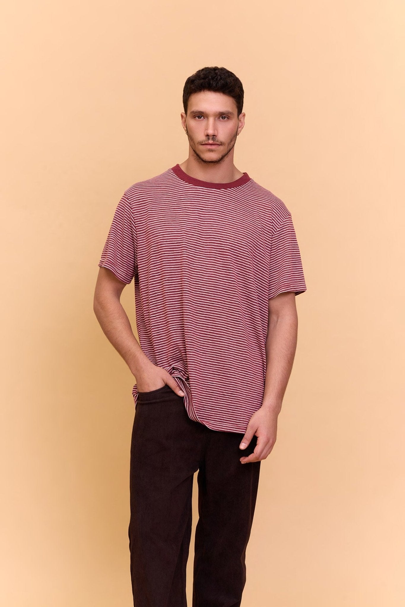 Striped T-shirt - Burgundy - GONSURFING