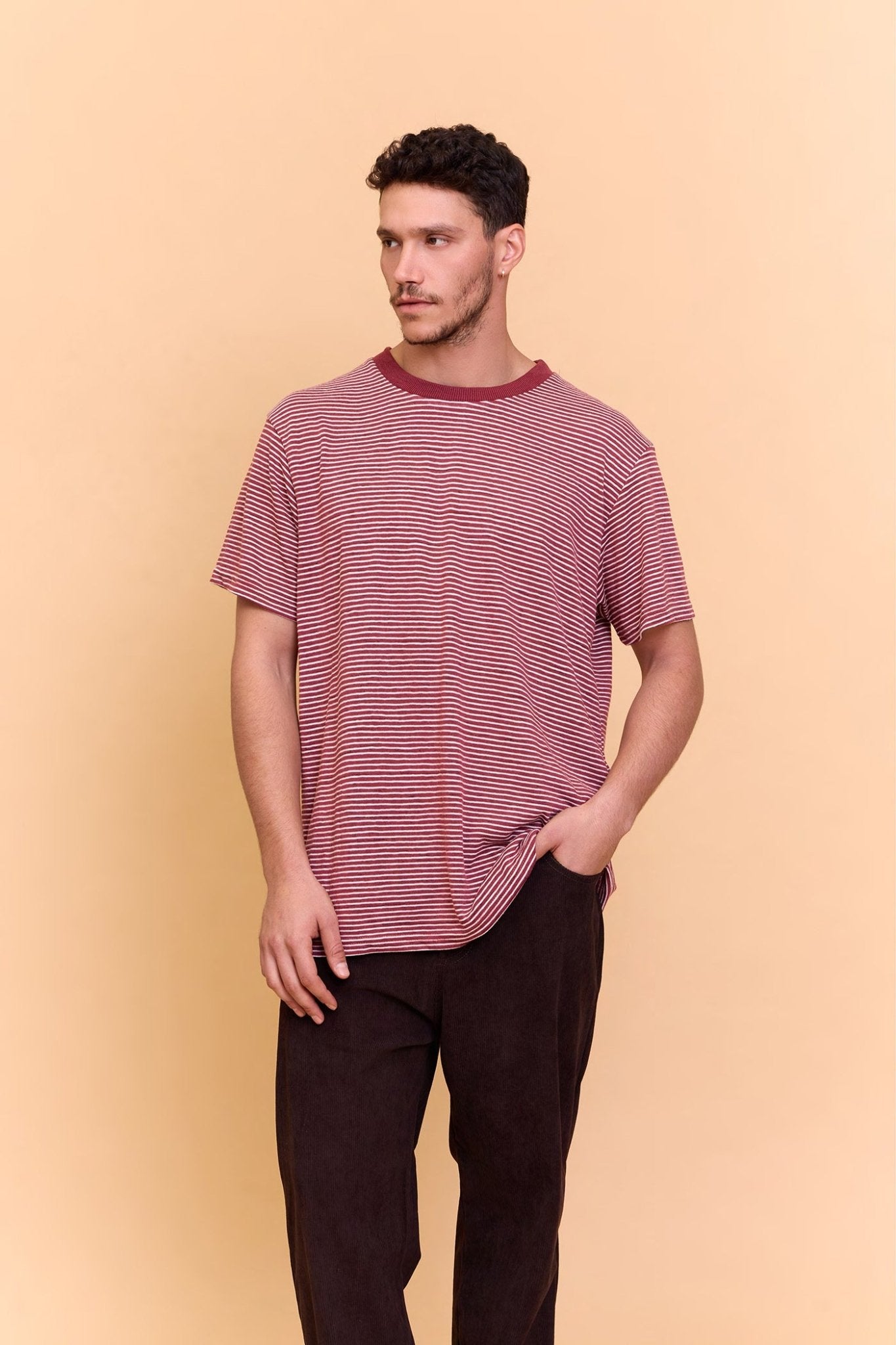 Striped T-shirt - Burgundy - GONSURFING