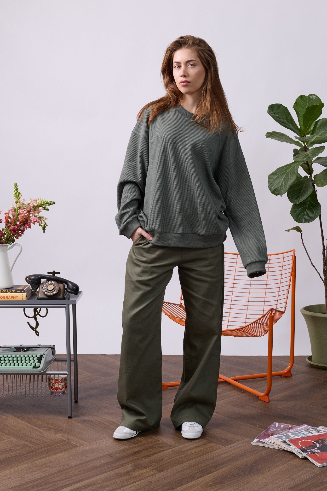 Vintage Waffle Sweatshirt – Olive Green - GON