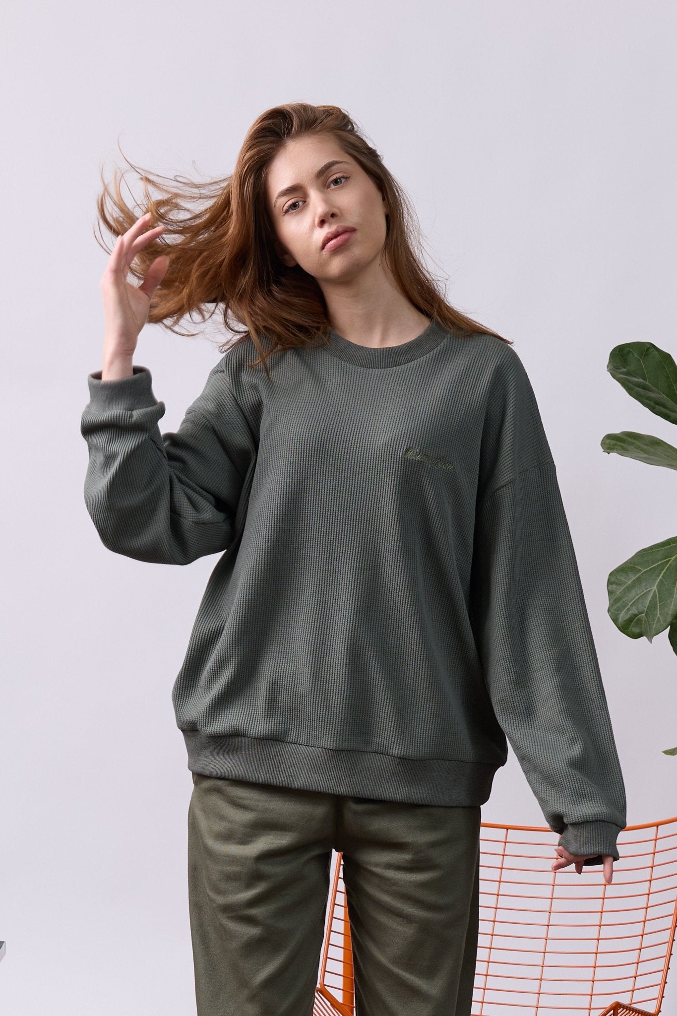 Vintage Waffle Sweatshirt – Olive Green - GON