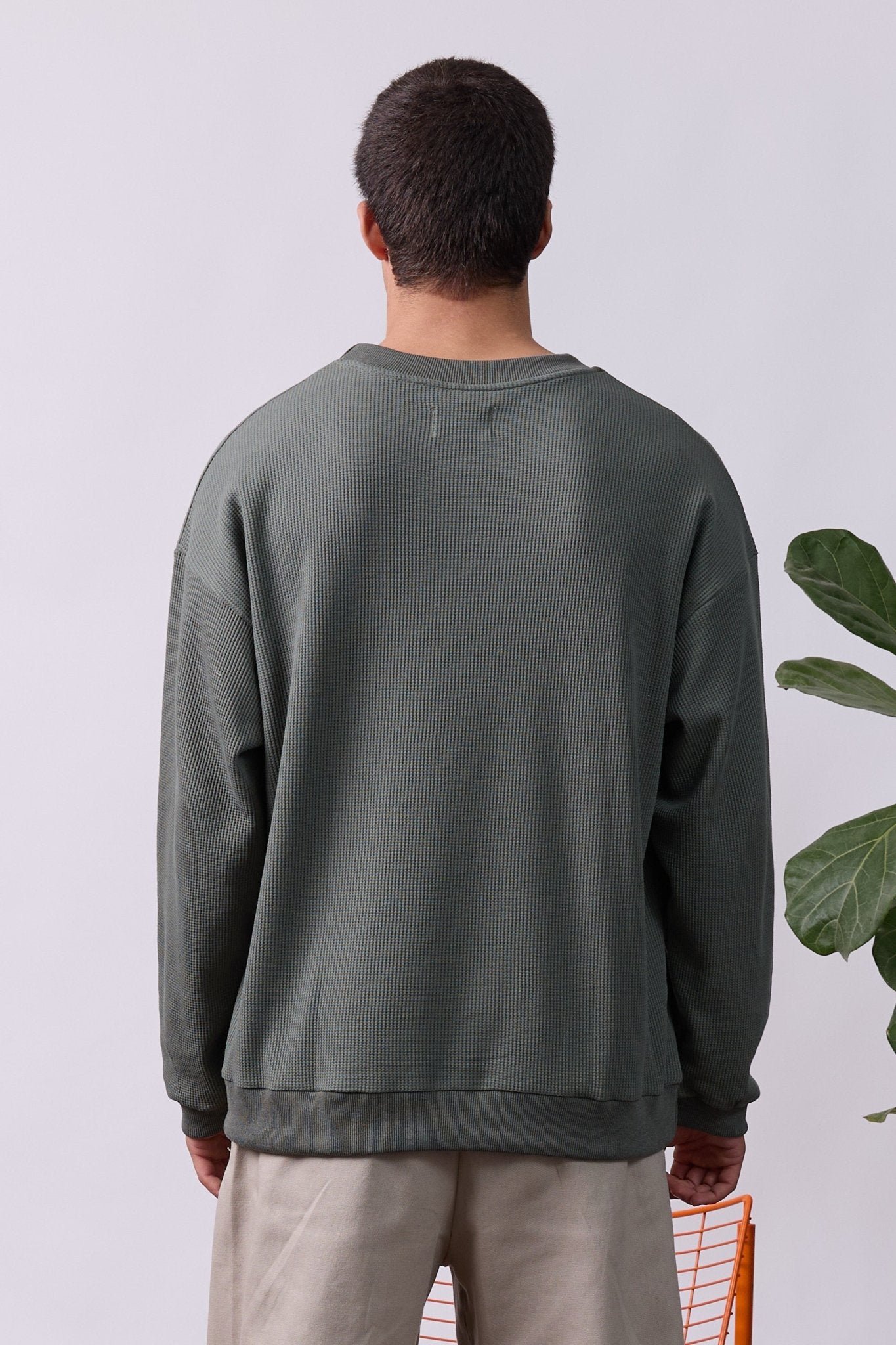 Vintage Waffle Sweatshirt – Olive Green - GON
