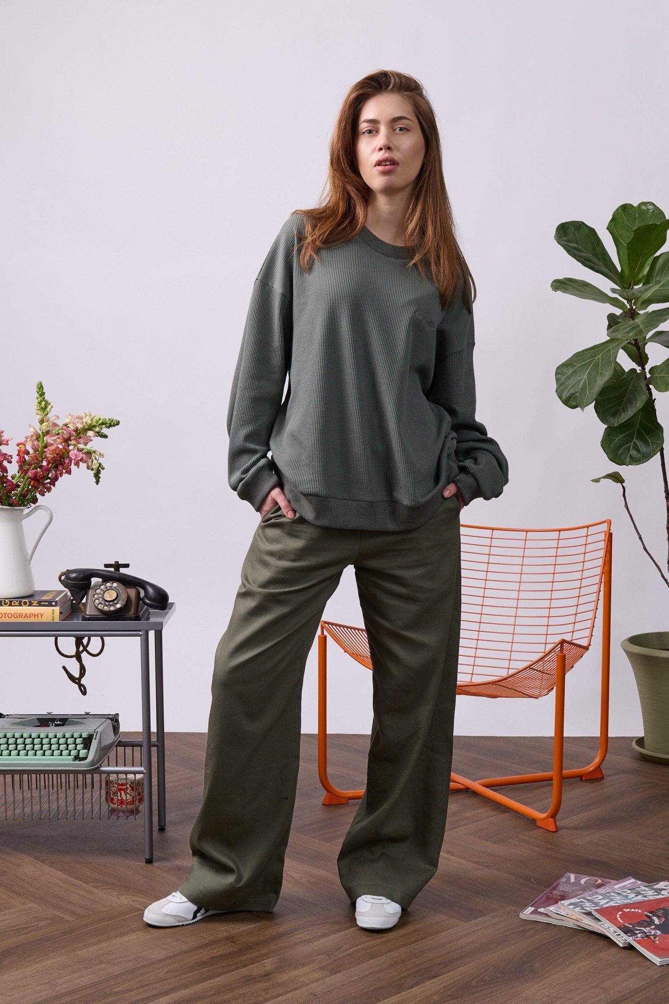 Vintage Waffle Sweatshirt – Olive Green - GON