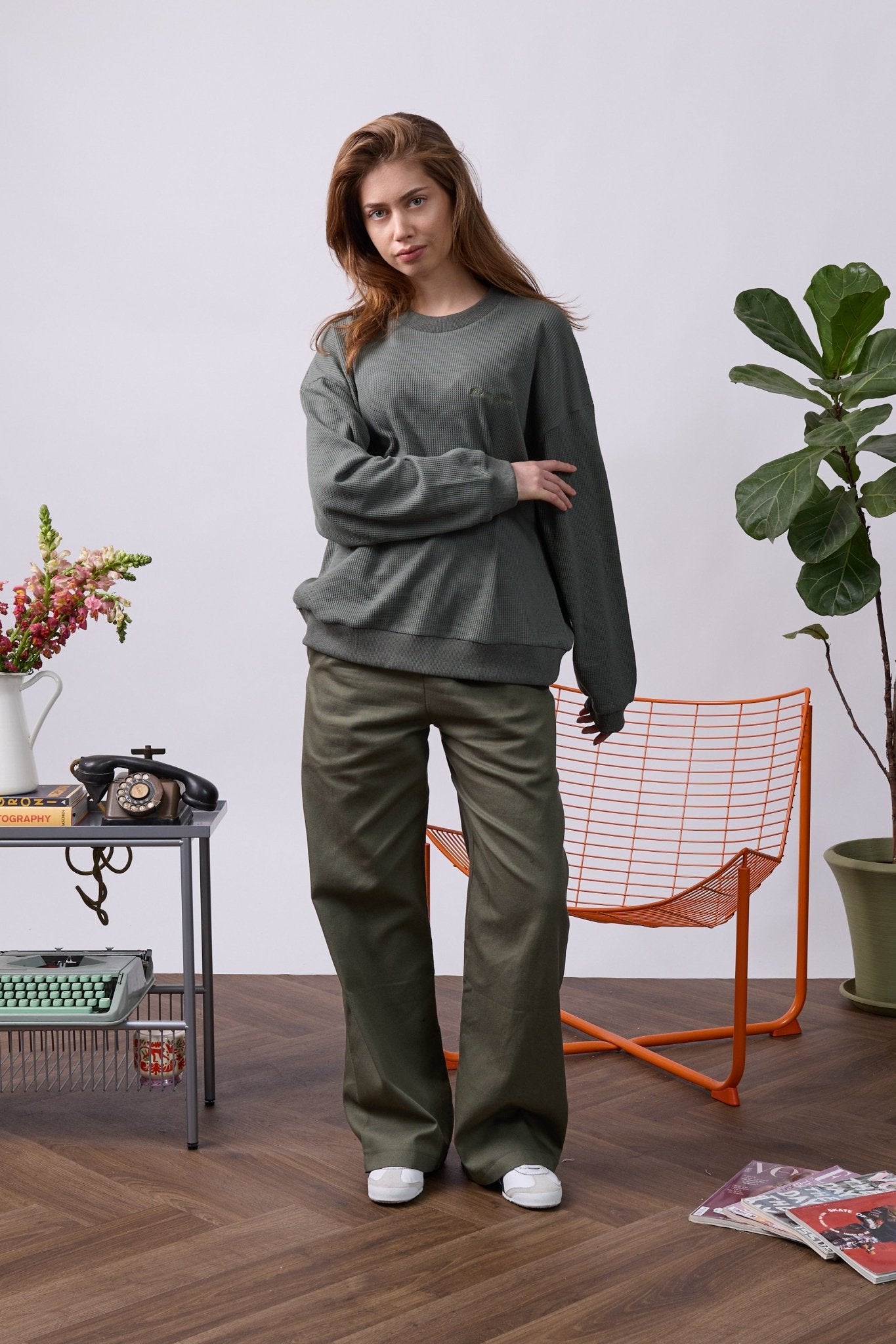 Vintage Waffle Sweatshirt – Olive Green - GON
