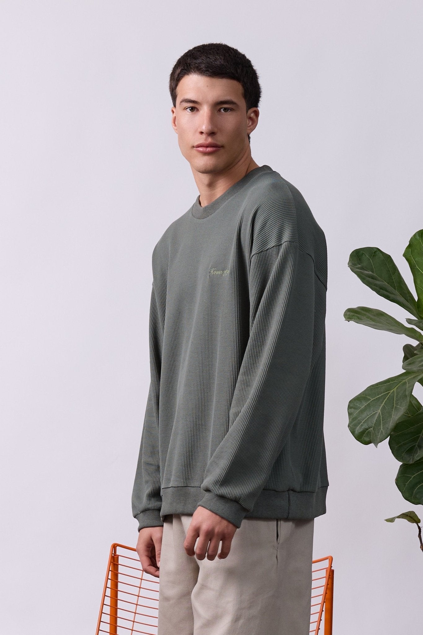 Vintage Waffle Sweatshirt – Olive Green - GON
