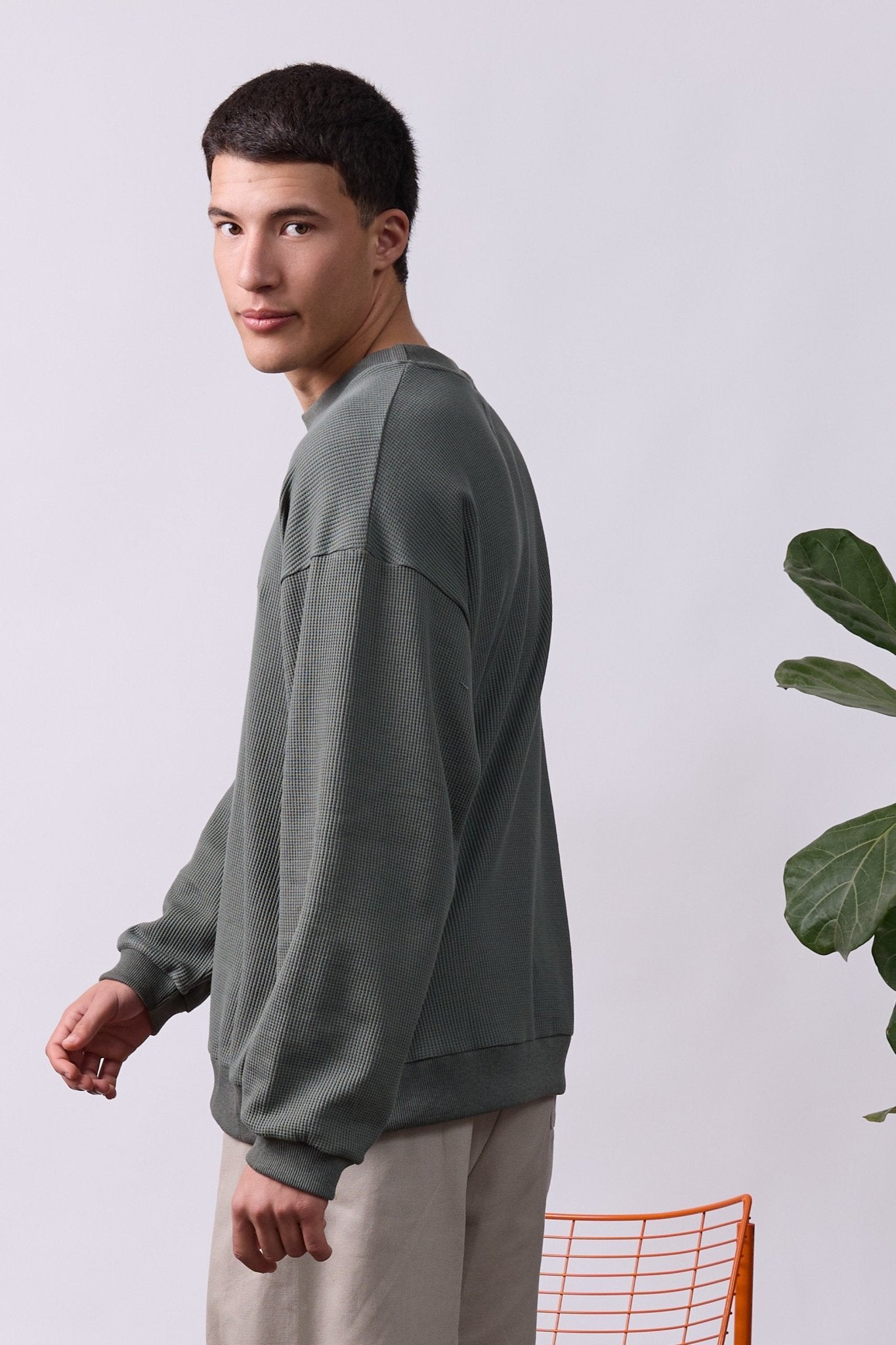 Vintage Waffle Sweatshirt – Olive Green - GON