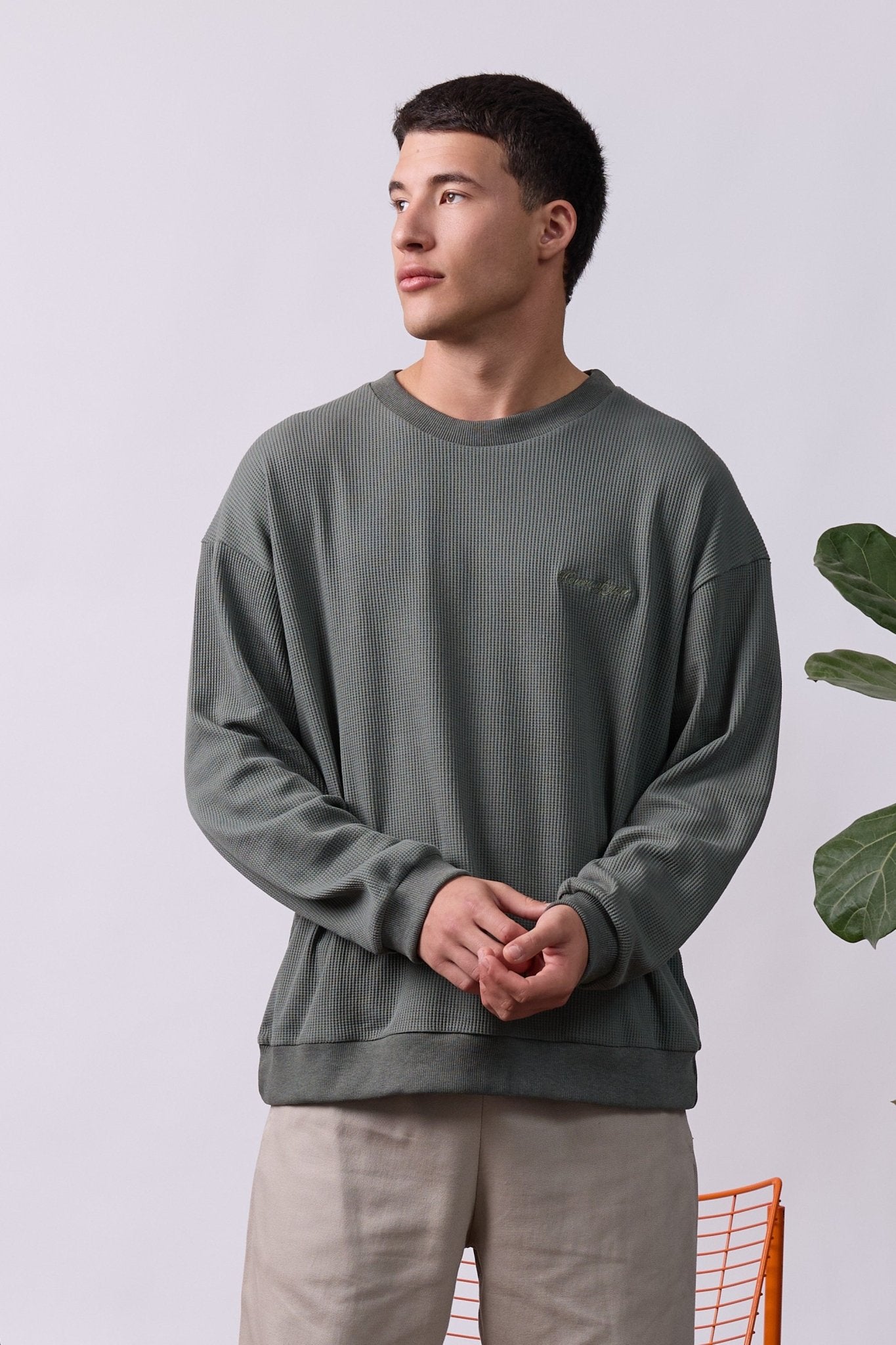 Vintage Waffle Sweatshirt – Olive Green - GON