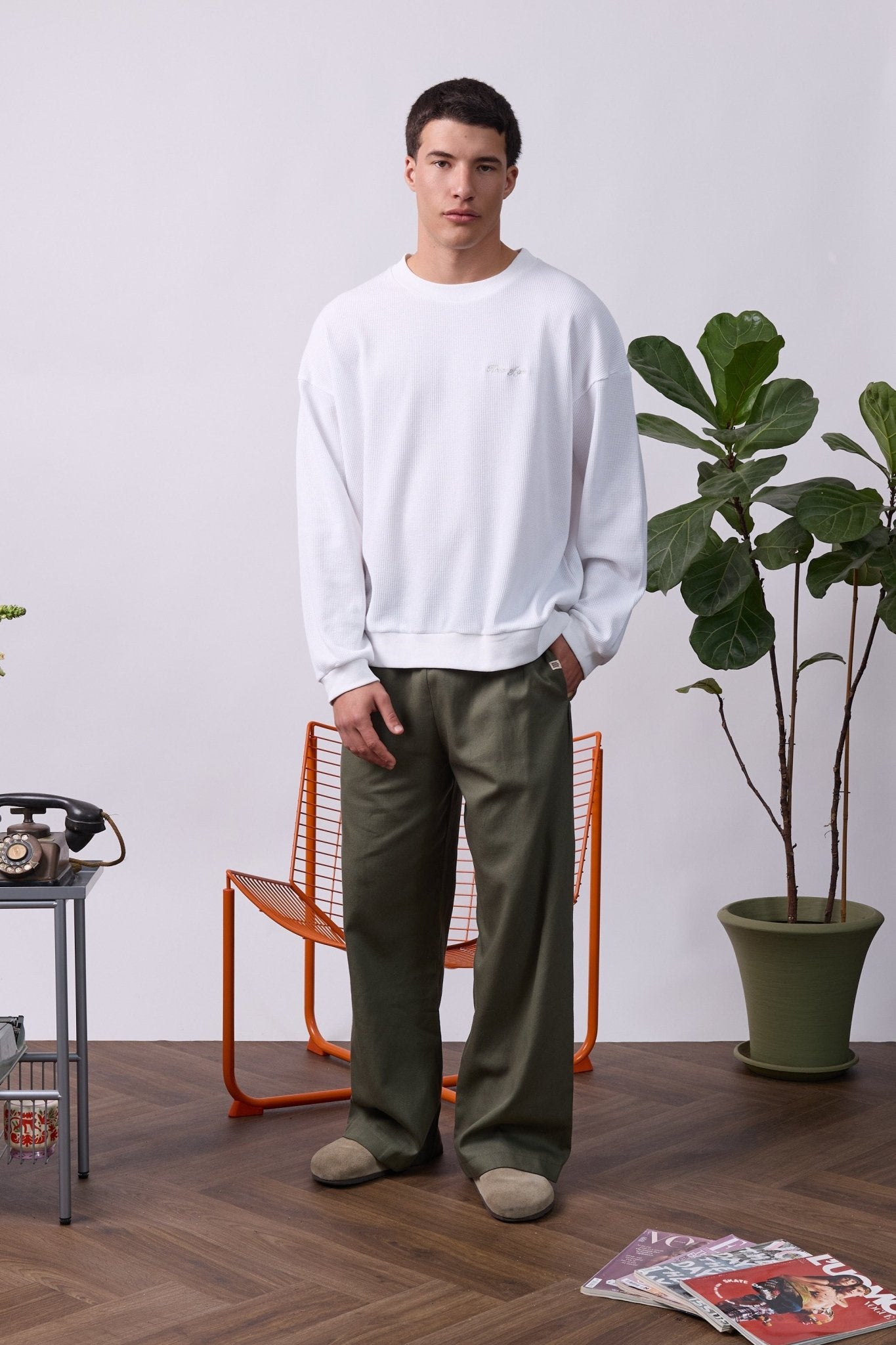 Vintage Waffle Sweatshirt – White - GON