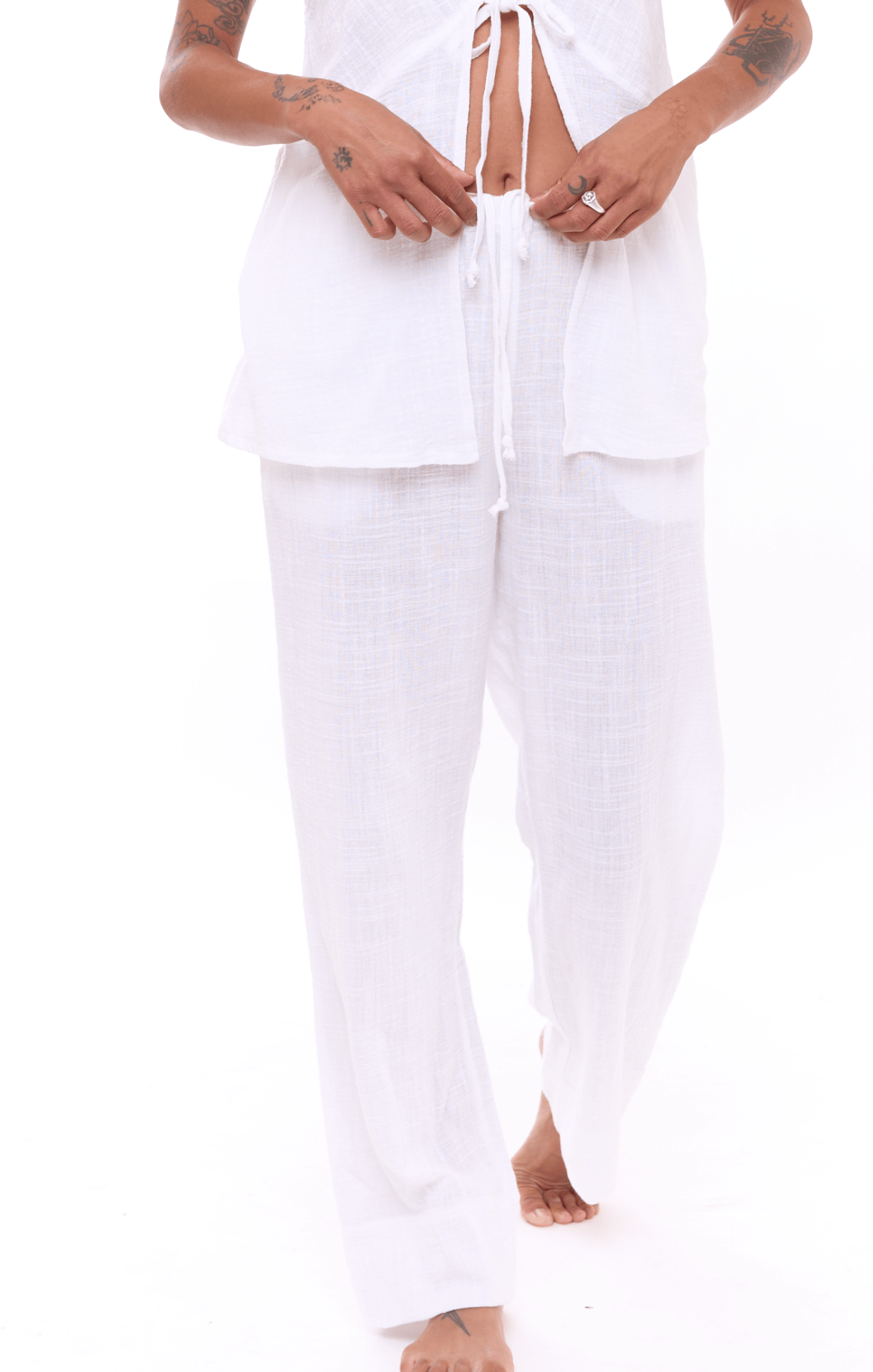 White texture - Woman Cotton Long Pants - GONSURFING