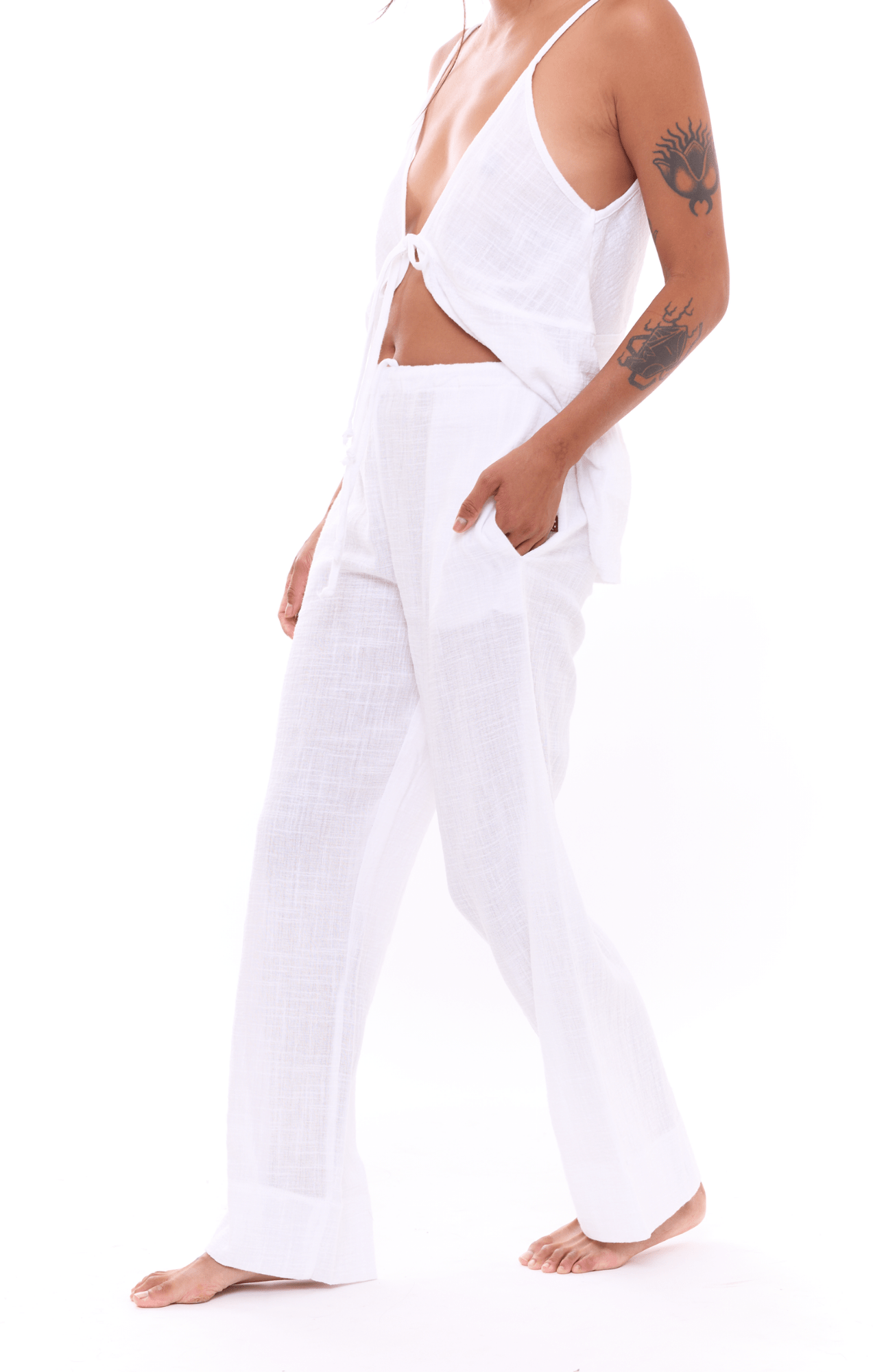White texture - Woman Cotton Long Pants - GONSURFING