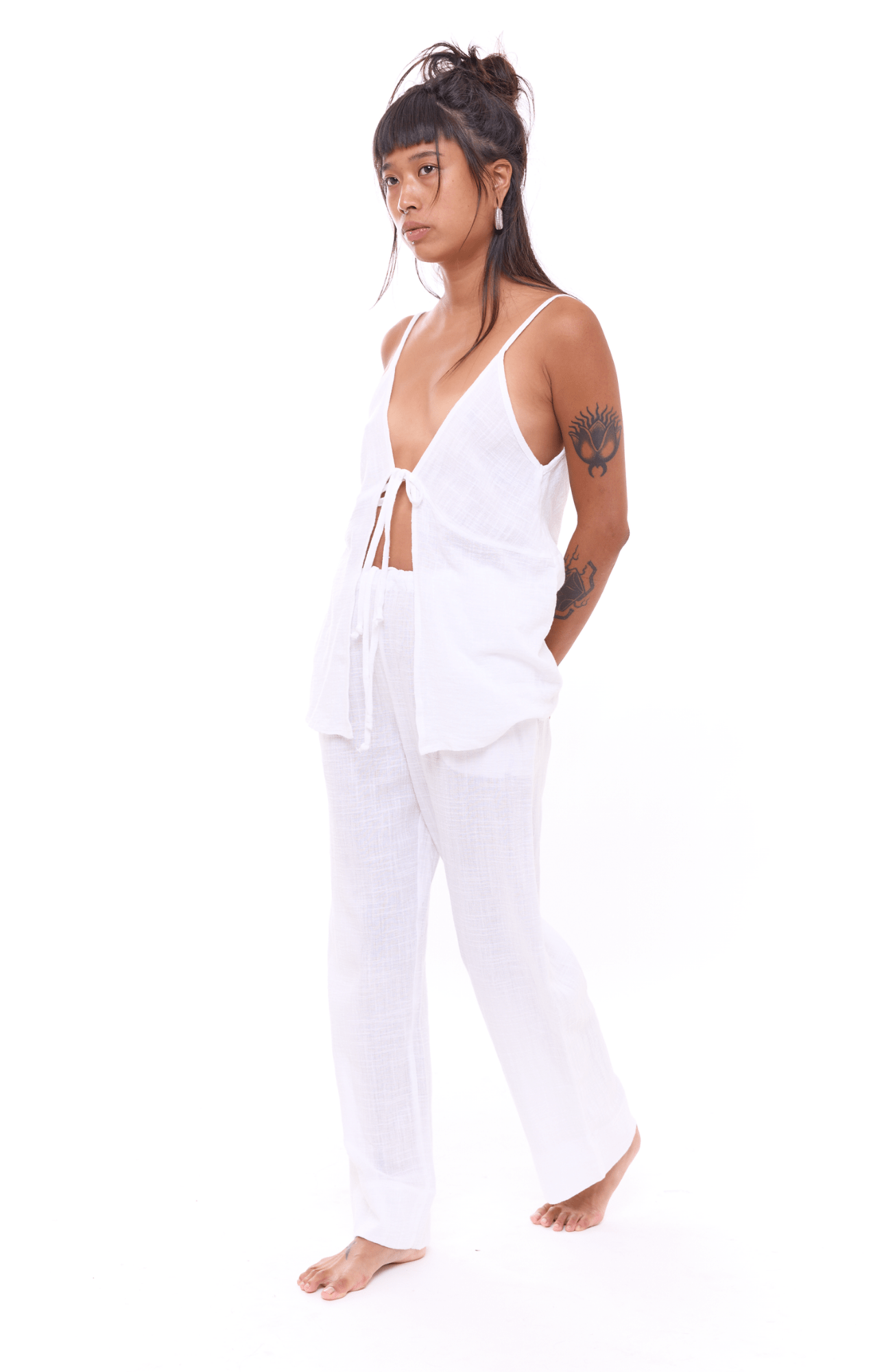 White texture - Woman Cotton Long Pants - GONSURFING