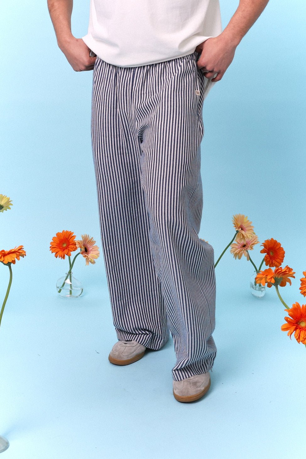 Wide Drill Pants – Blue Stripe - GON