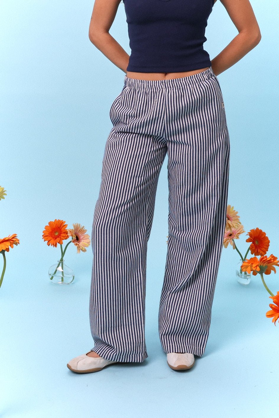 Wide Drill Pants – Blue Stripe - GON