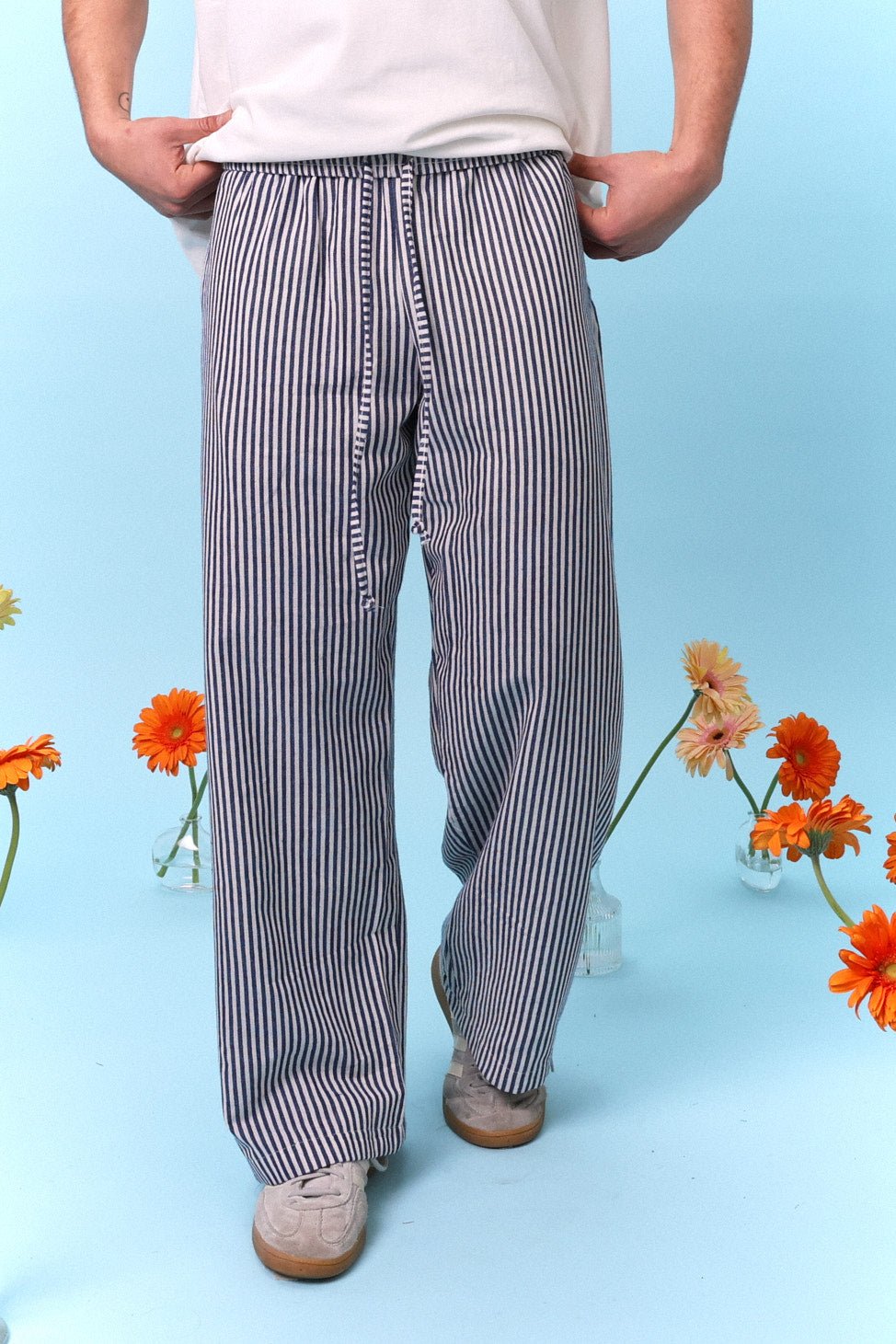 Wide Drill Pants – Blue Stripe - GON