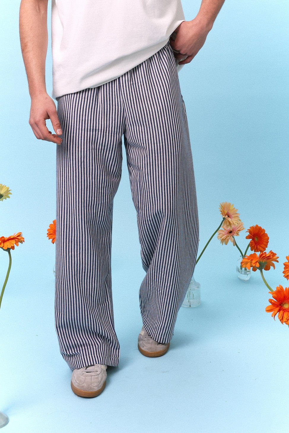 Wide Drill Pants – Blue Stripe - GON