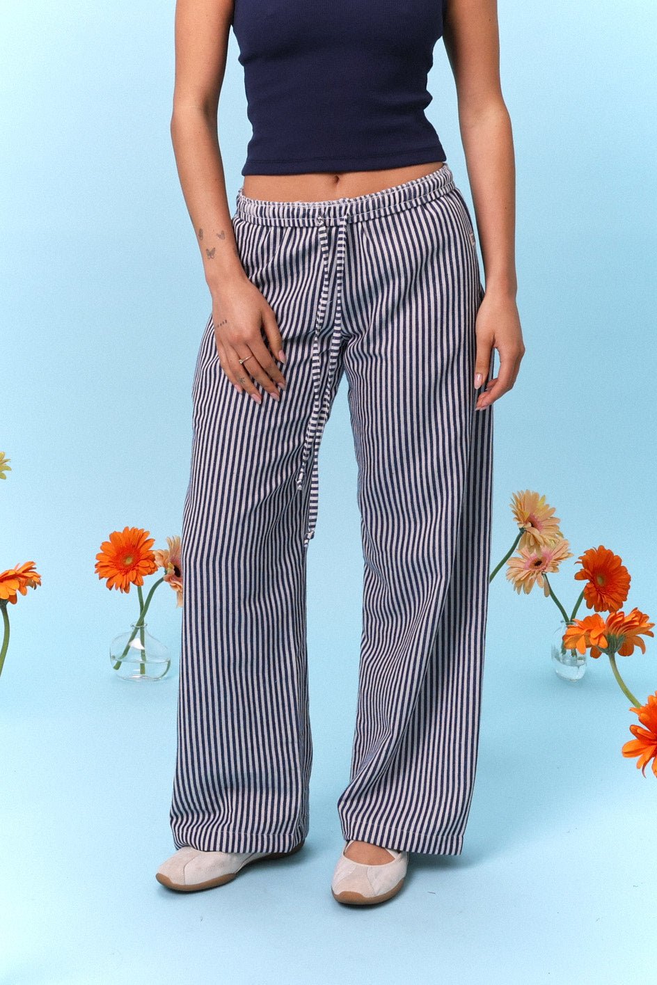 Wide Drill Pants – Blue Stripe - GON