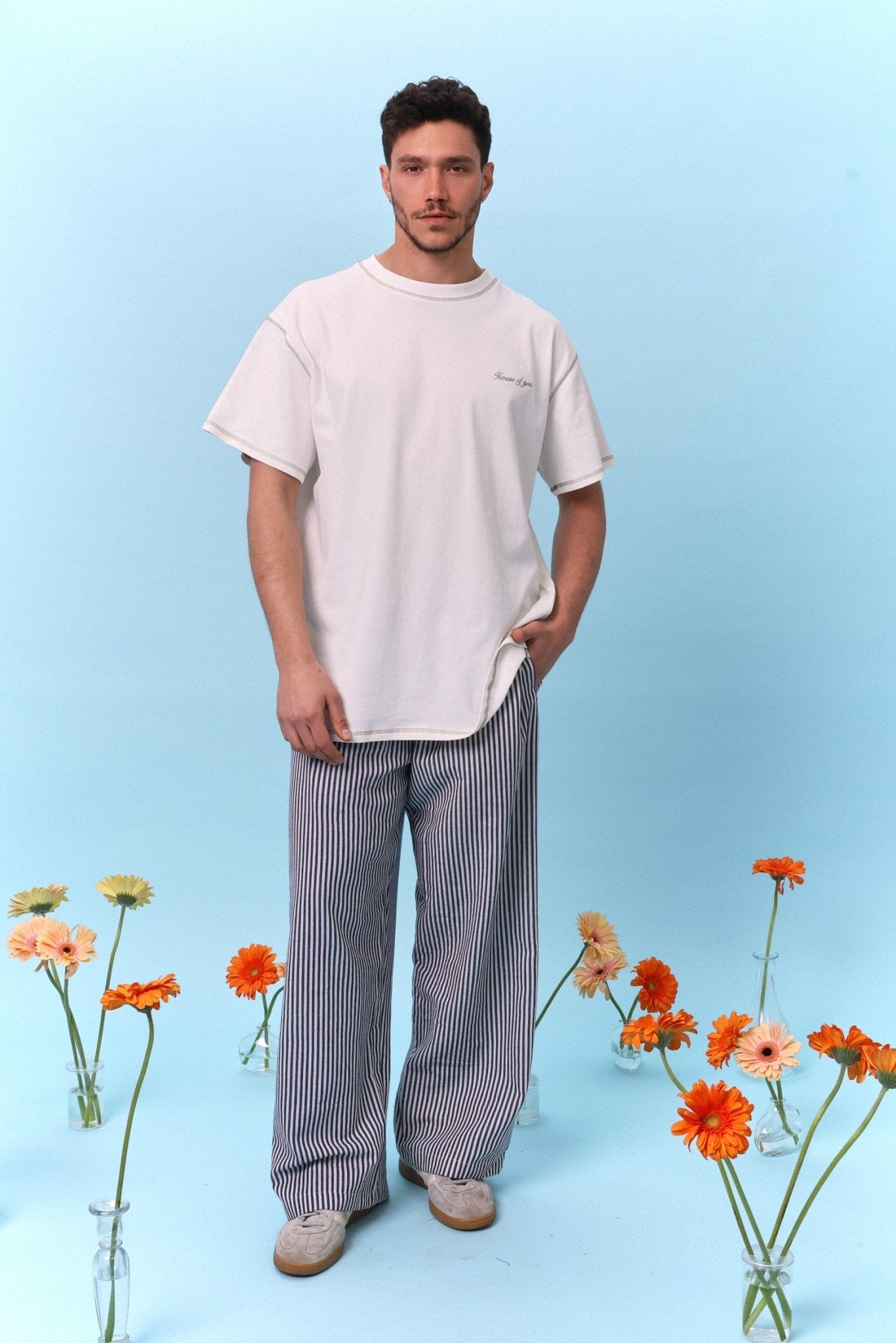 Wide Drill Pants – Blue Stripe - GON