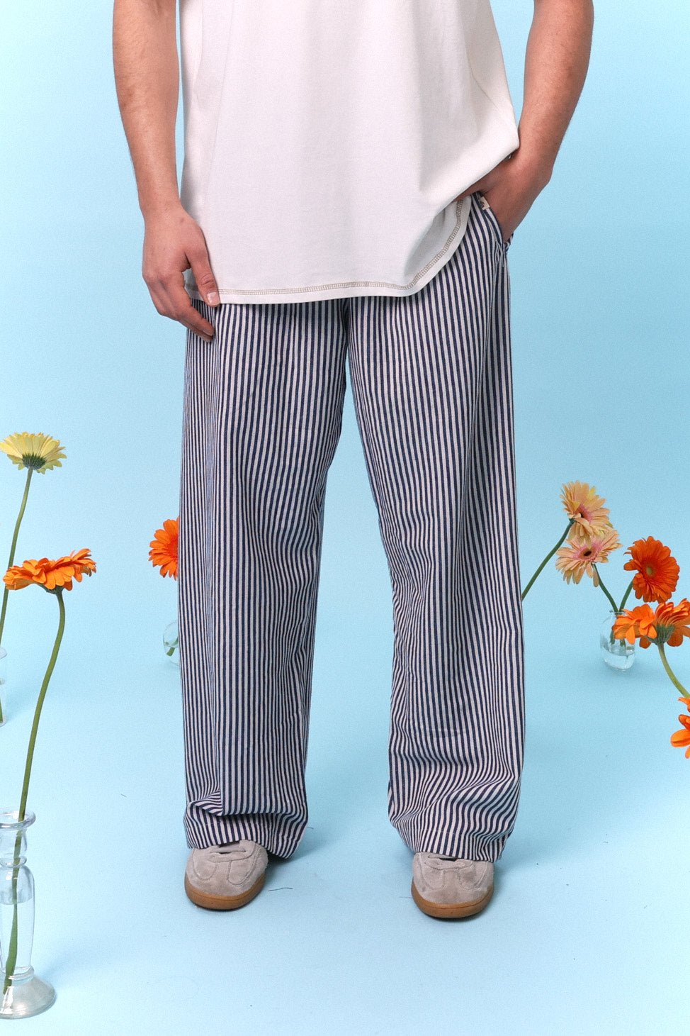 Wide Drill Pants – Blue Stripe - GON