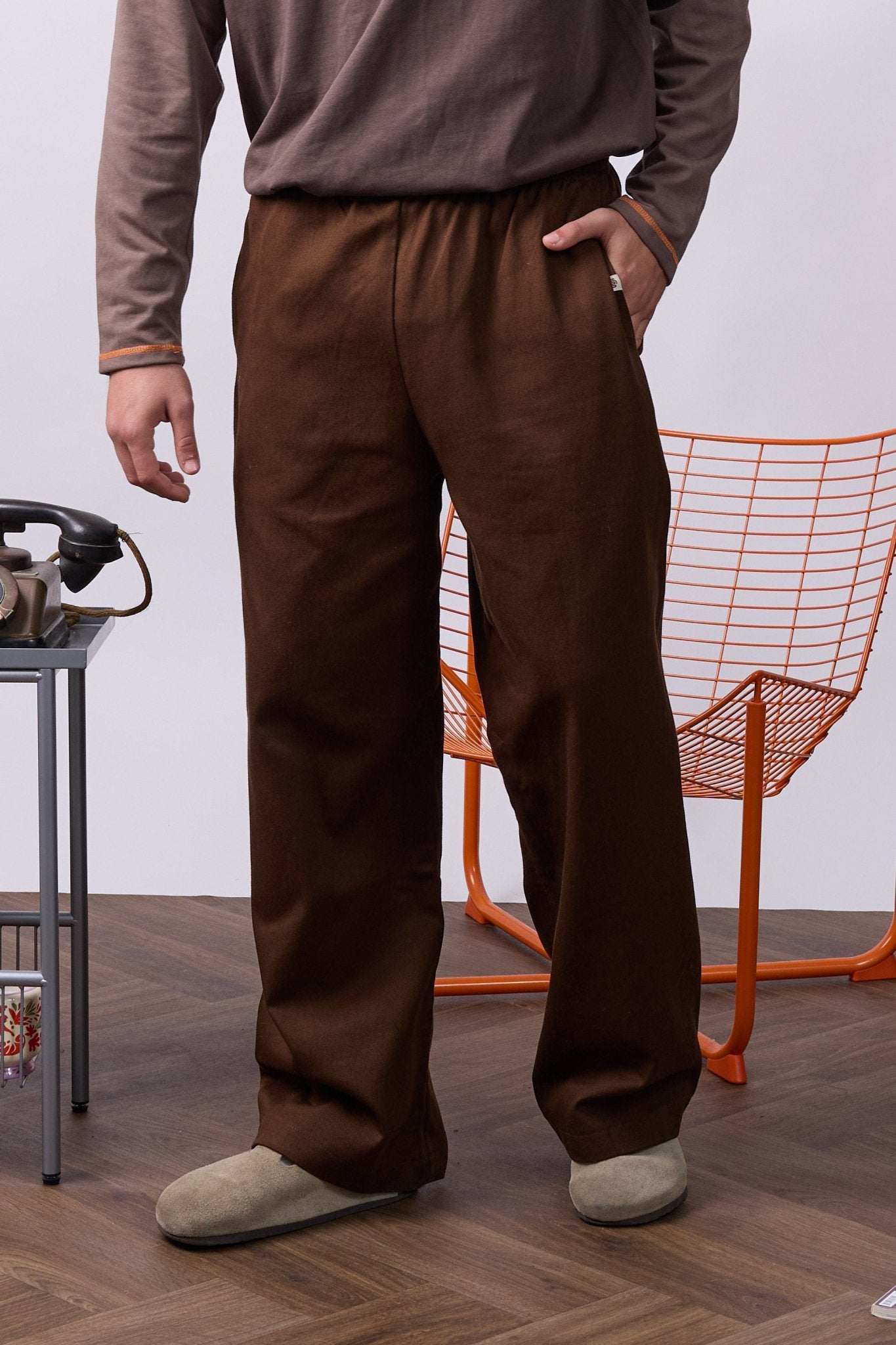 Wide Drill Pants – Brown - GON