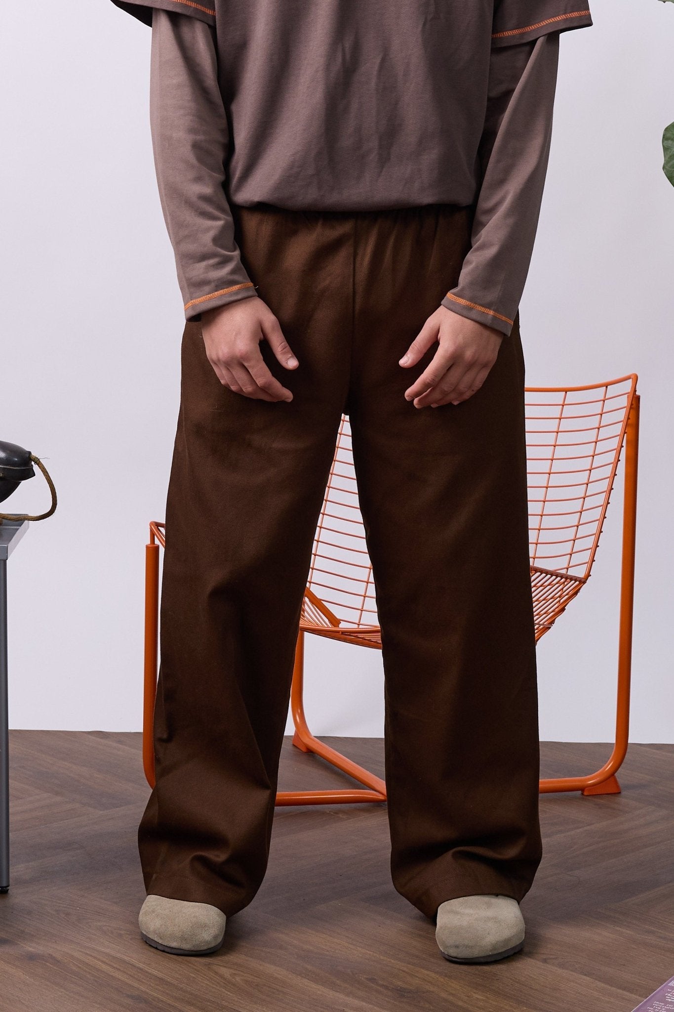 Wide Drill Pants – Brown - GON