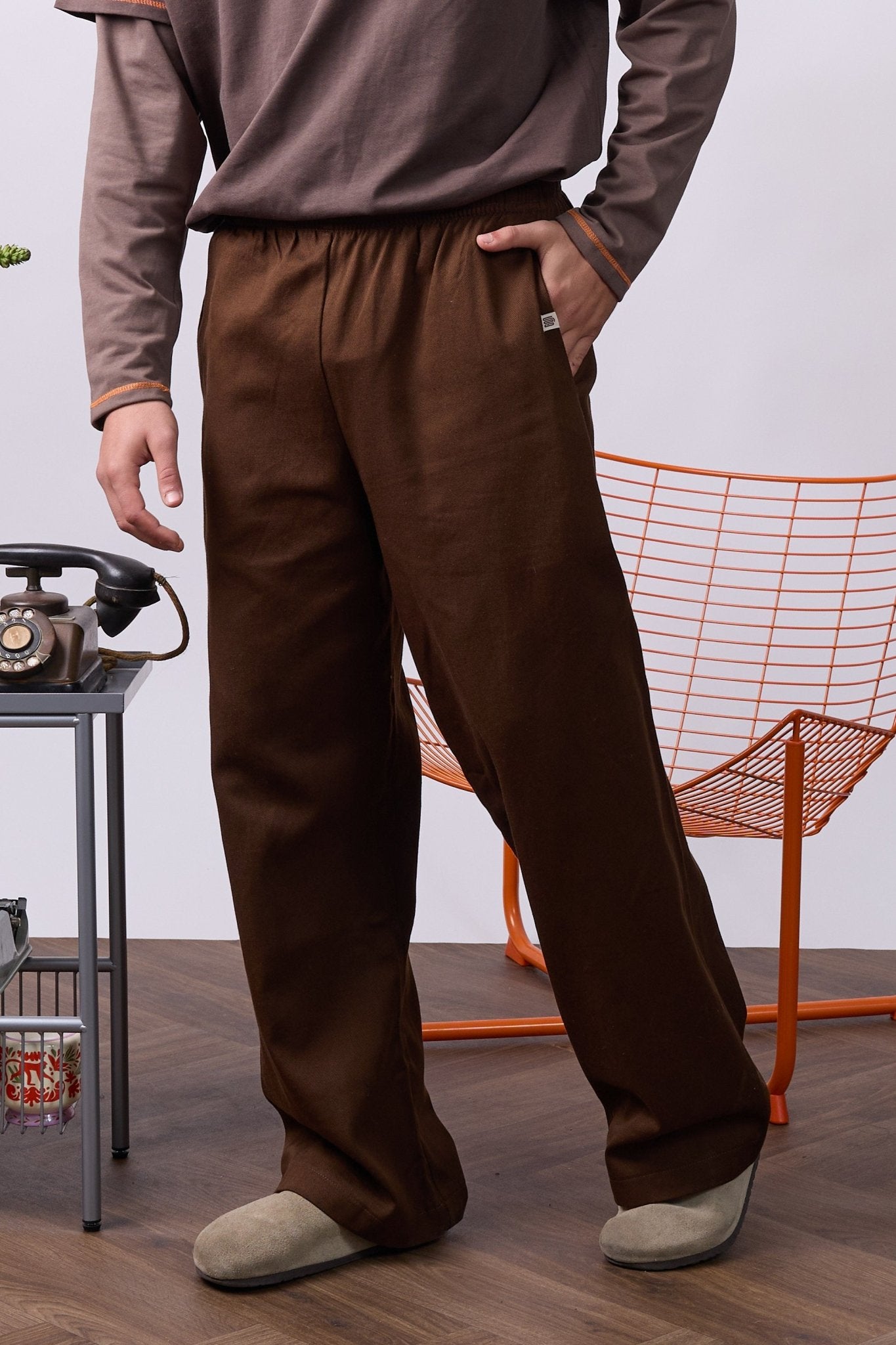 Wide Drill Pants – Brown - GON