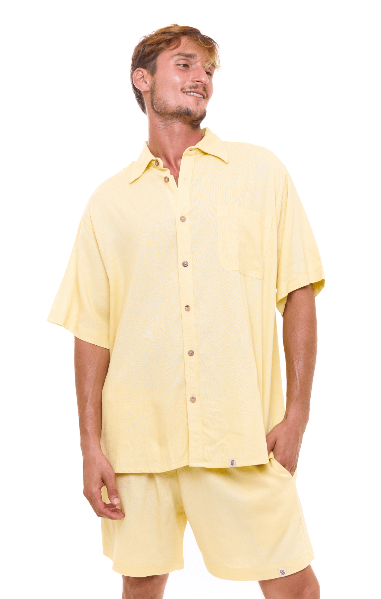 Yellow - Unisex Oversize Linen Shirt - GONSURFING